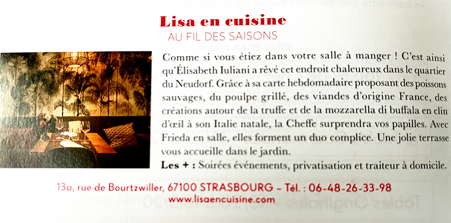 À propos - Lisa en Cuisine - Restaurant Strasbourg